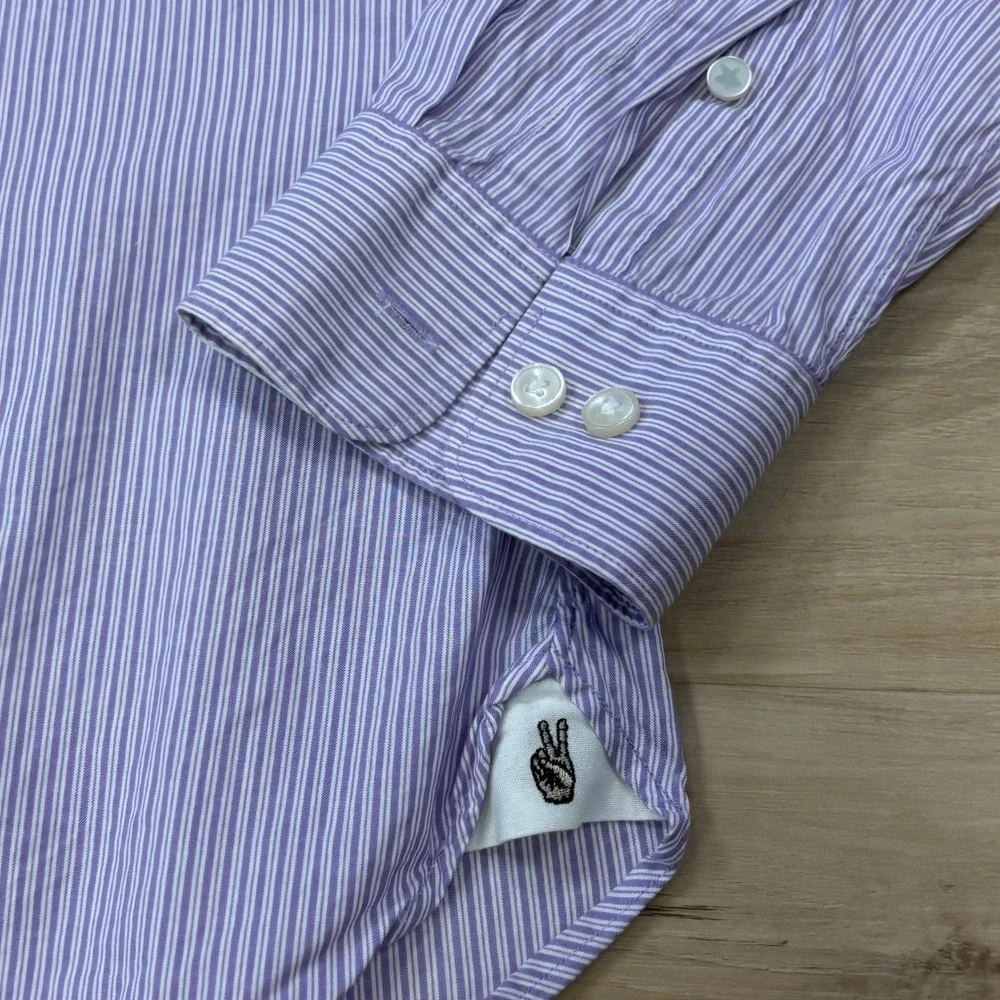 John Varvatos USA Button Up Men 15.5 32/33 Slim Cotton‎ Purple Stripe Heritage
